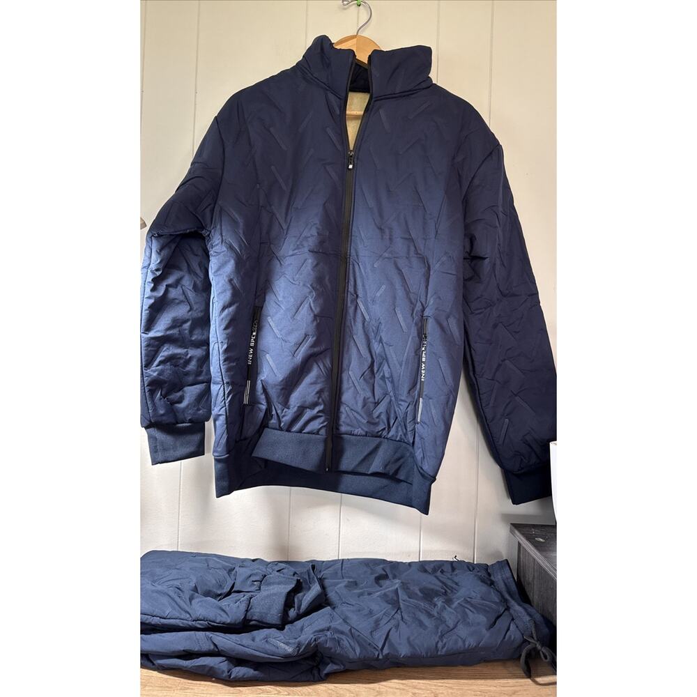 Men’s Navy 2 Piece Snow Suit - Jacket Pants - Fleece-lined - XL New FF